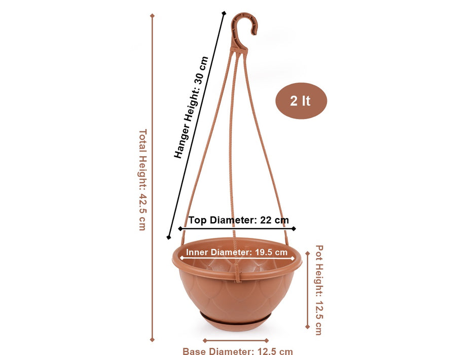 Outdoor Hanging Plant Pots. Flower Pot with Saucer. Garden Hanging Stylish Pot. (2 Litre)
