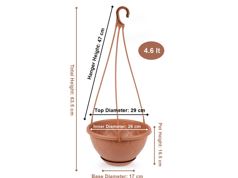 Products Outdoor Hanging Plant Pots. Flower Pot with Saucer. Garden Hanging Stylish Pot. (4.6 Litre)