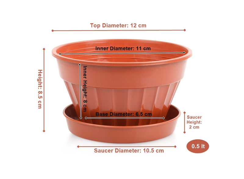 Mini Sizes Plastic Flower Plant Pot and Saucer. Decorative Flat Pot Planter.