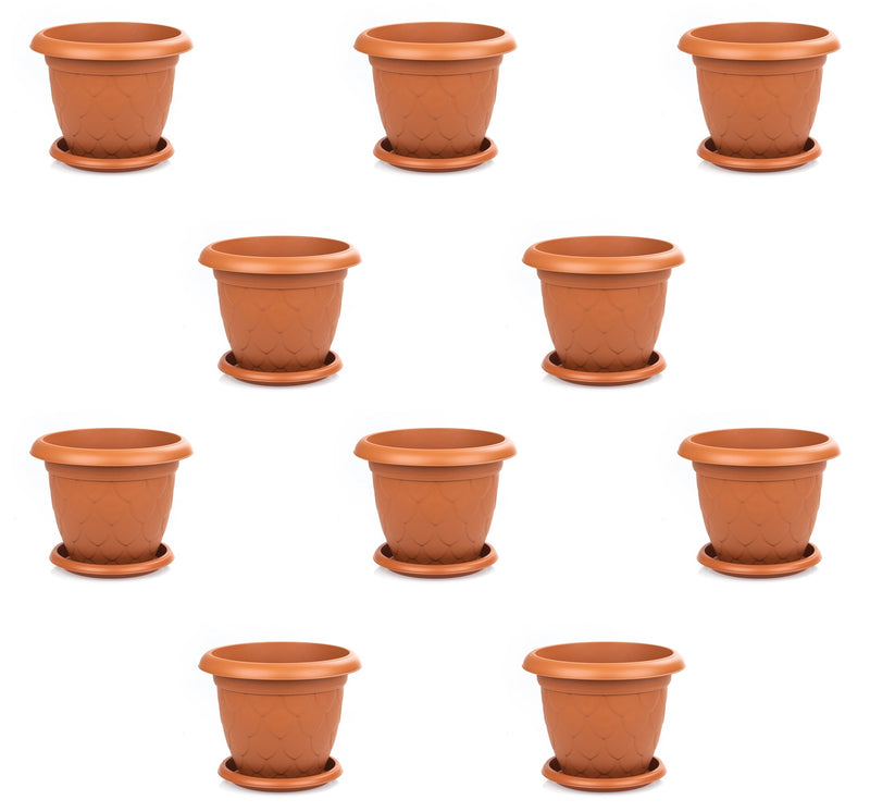 Plastic Round Flower Pot and Saucer. Waterdrop Decor In/Out Planter Plant Pot.