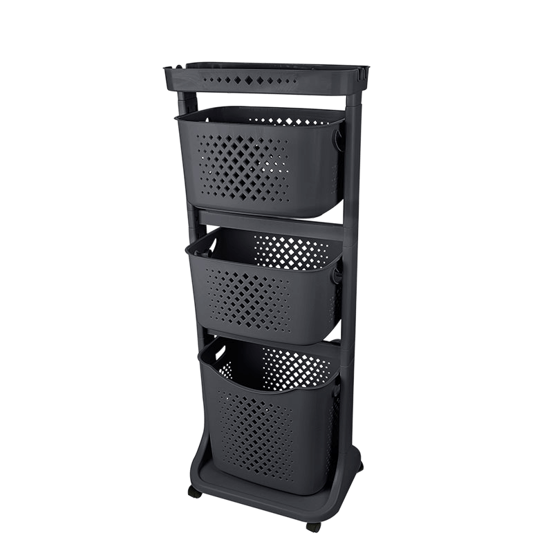 4 Tier Plastic Vegetable Rack with Wheels. Storage Trolley. Movable Baskets.