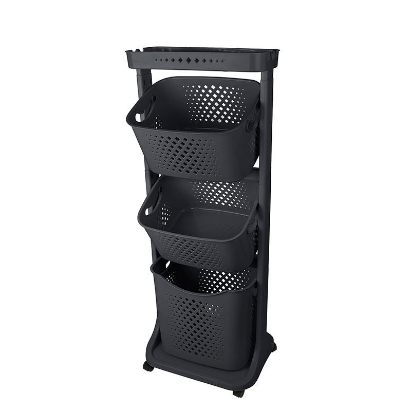 4 Tier Plastic Vegetable Rack with Wheels. Storage Trolley. Movable Baskets.