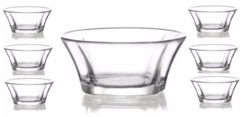 Large Serving Bowl and Set of Six Desert Fruit Salad Ice Cream Bowls, 2200cc & 310cc - TRU290/TRU264