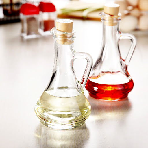 Oil & Vinegar Dispenser Set. Glass Bottle with Handle & Lid. (Set of 2) (260 cc)