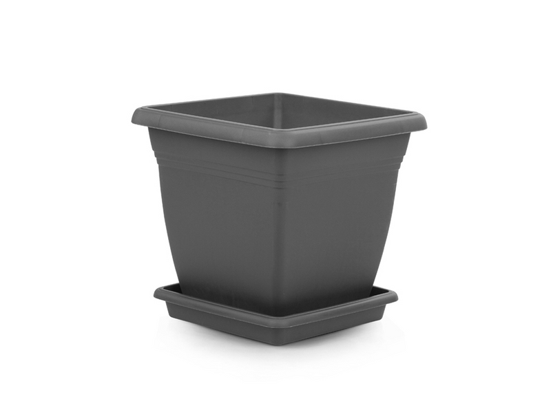 Plastic Square Flower Plant Pot & Saucer. Grooved Base In and Outdoor. (6 Sizes)