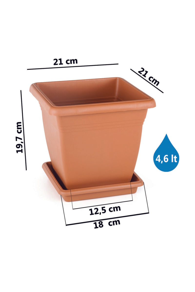 Plastic Square Flower Plant Pot & Saucer. Grooved Base In and Outdoor. (6 Sizes)