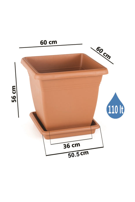 Very Large Square Garden Plant Pot & Saucer. Flower Pot. In and Outdoor.(110 Lt)