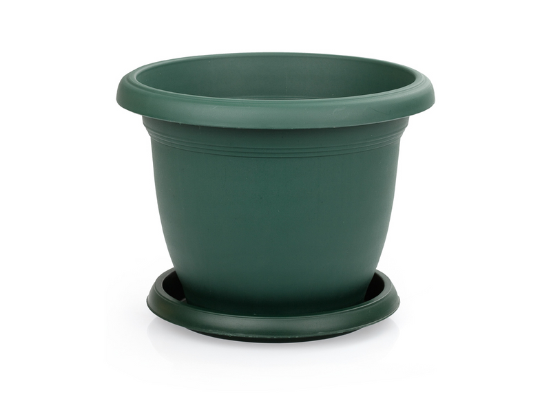 Plastic Round Flower Plant Pot and Saucer Planter. Grooved Base In/Out Multibuy.