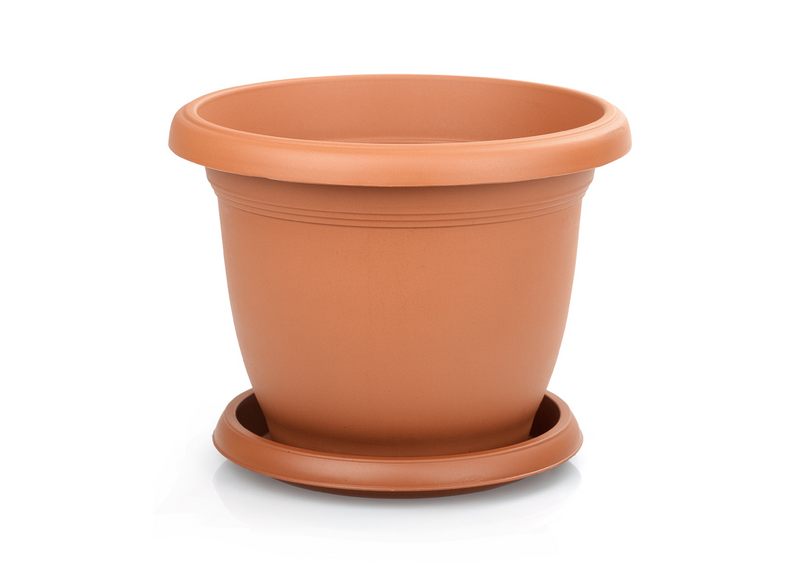 Plastic Round Flower Plant Pot and Saucer Planter. Grooved Base In/Out Multibuy.