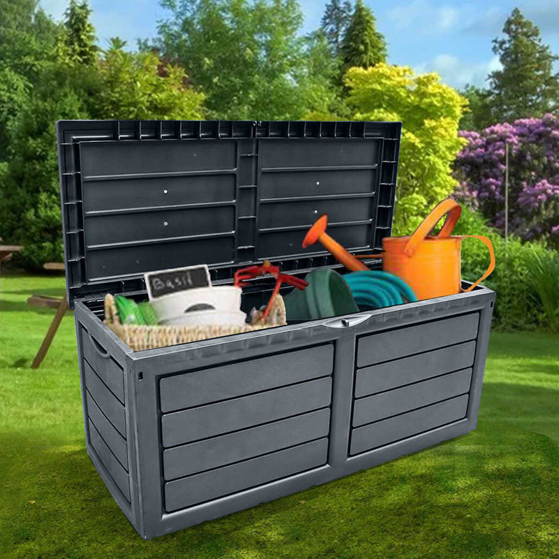 Waterproof Garden Storage Box.(300 L) Large Plastic Wheeled Outdoor Storage Box.