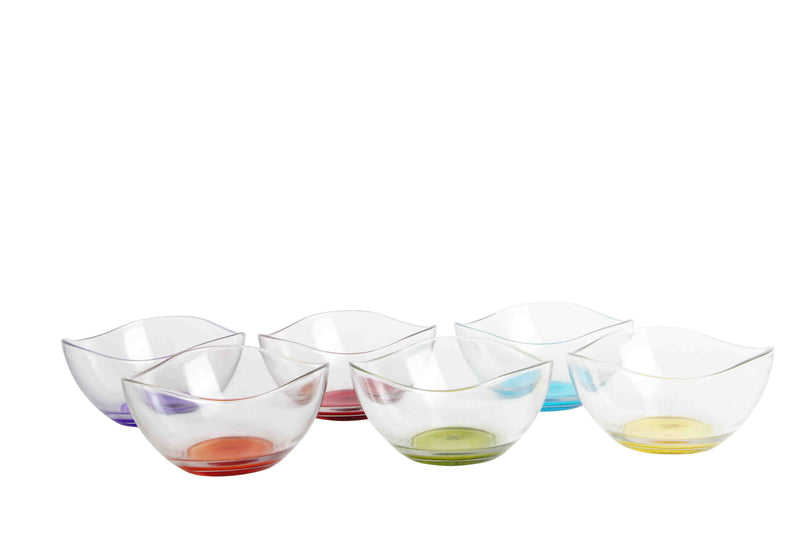 Vibrant Coloured Base Glass Bowls - Set of 6 for Desserts, Ice Cream, and More!