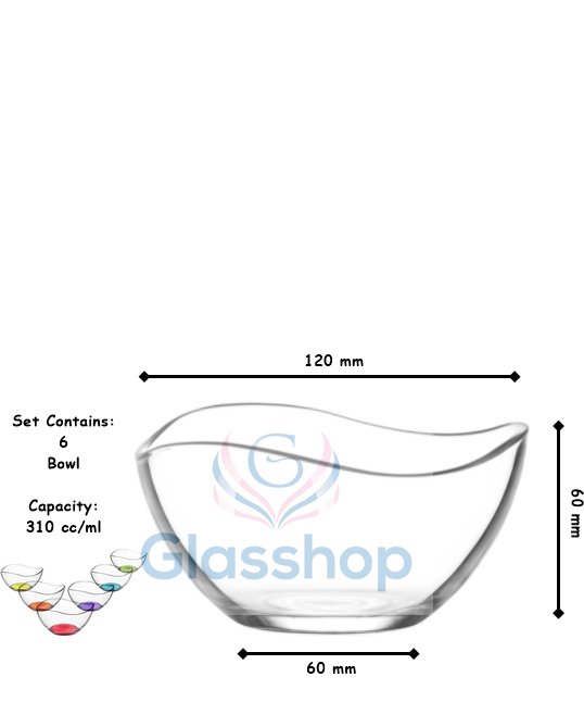 Vibrant Coloured Base Glass Bowls - Set of 6 for Desserts, Ice Cream, and More!