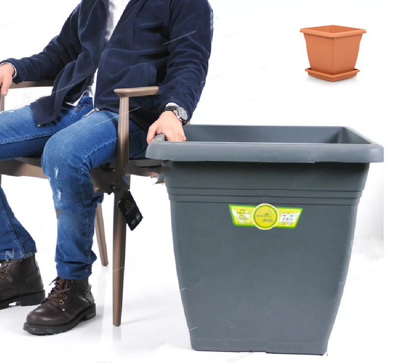 Very Large Square Garden Plant Pot & Saucer. Flower Pot. In and Outdoor.(110 Lt)