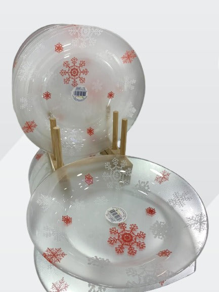 Christmas Snow Flake Pattern Glass Cake Plate. (Set of 12)