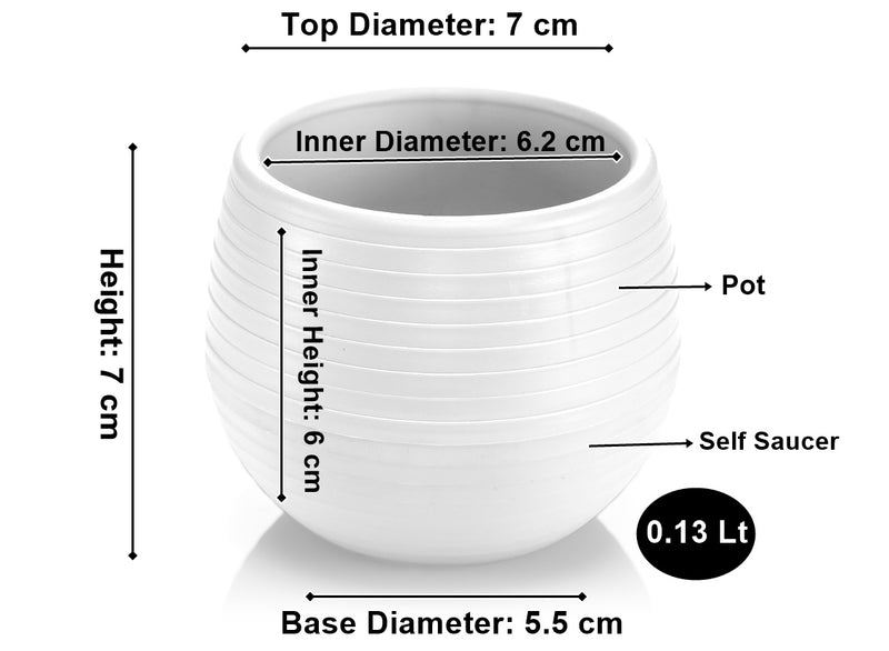 Small Flower Pot. Decorative Indoor Cactus Pot. (Pack of 6) (0.13L / 0.51L / 1.3L)