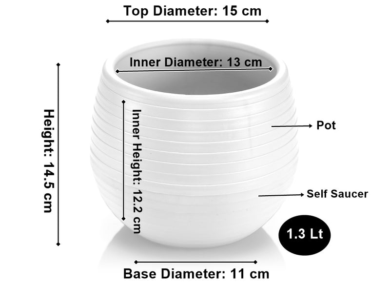 Small Flower Pot. Decorative Indoor Cactus Pot. (Pack of 6) (0.13L / 0.51L / 1.3L)