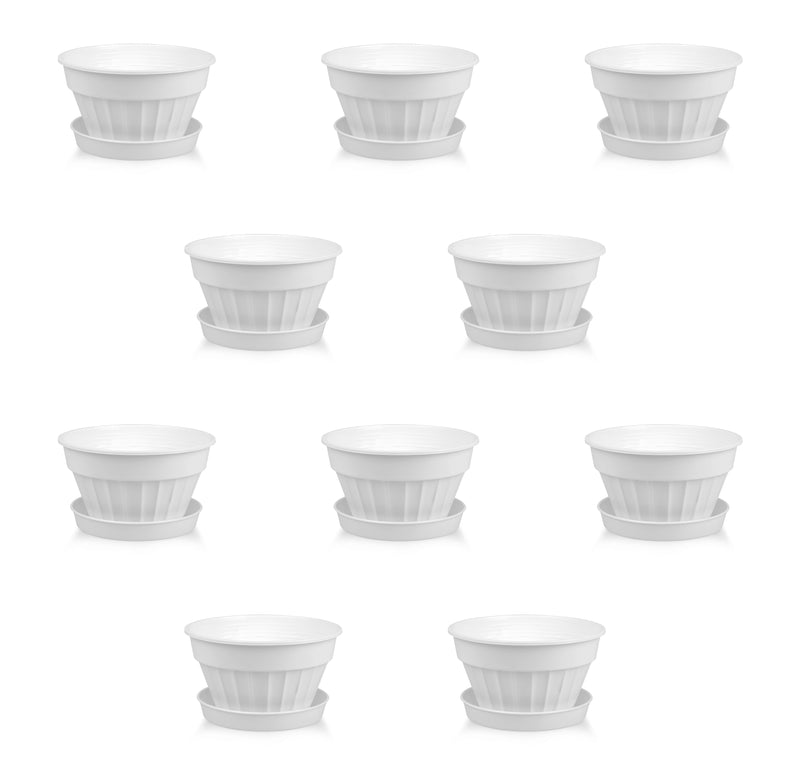 Mini Sizes Plastic Flower Plant Pot and Saucer. Decorative Flat Pot Planter.