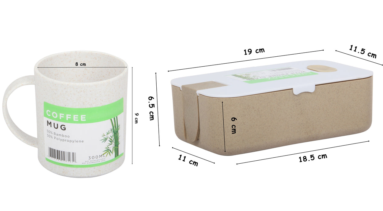Lunch Box Set. Bamboo Reusable Lunch Box with Mug. (White)