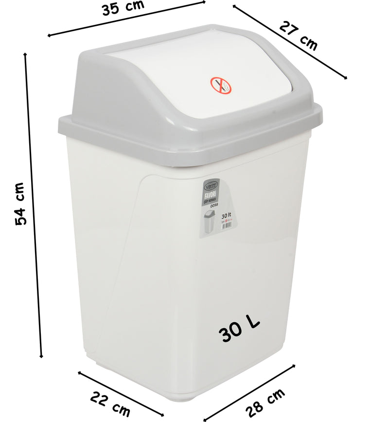 Swing Bin Lidded Dustbin. Plastic Rubbish Waste Bin. (30 Litre) (White)