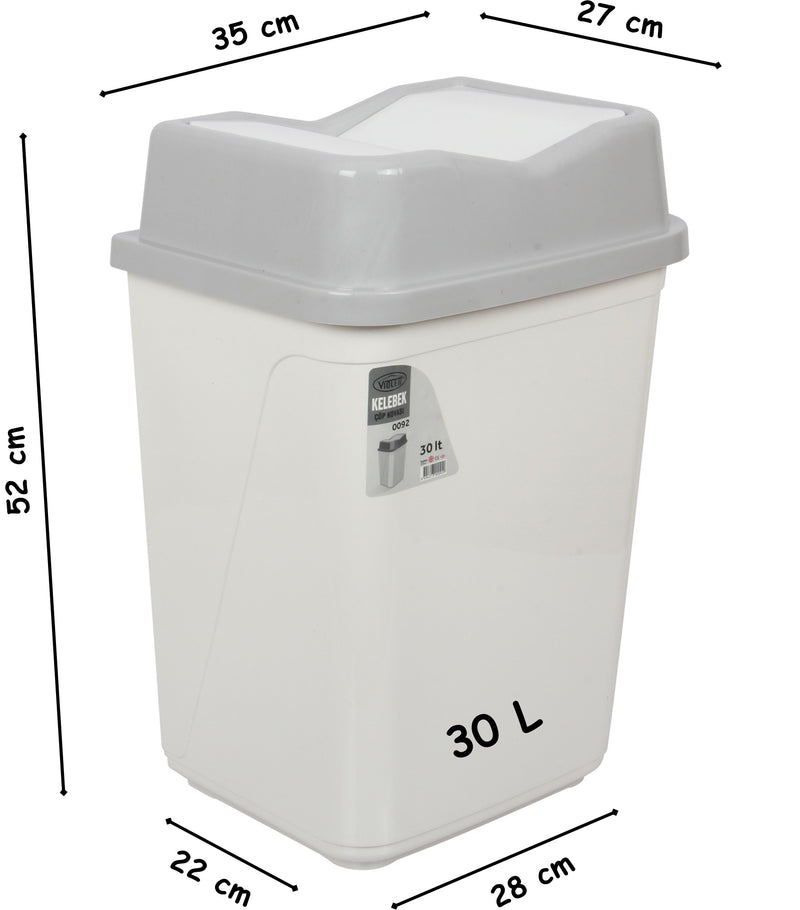30 Litre Butterfly Swing Bin. Lidded Dustbin. Plastic Rubbish Waste Bin. (White)