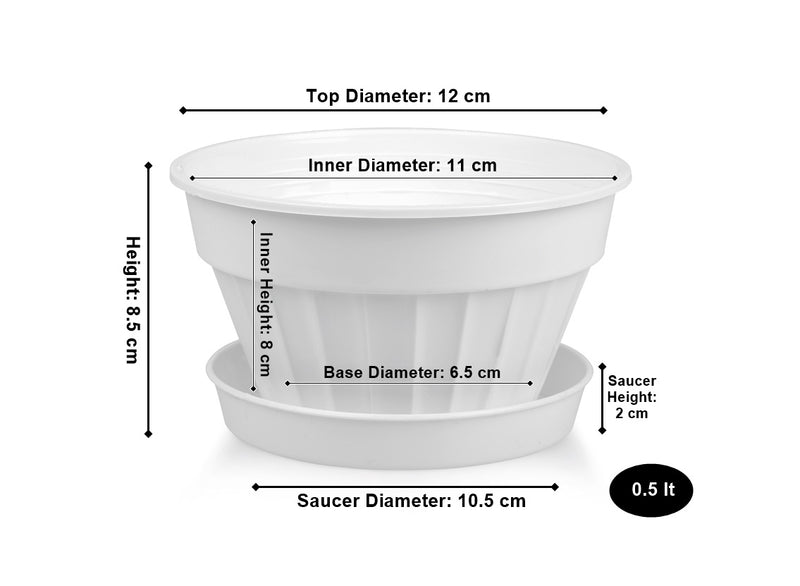 Mini Sizes Plastic Flower Plant Pot and Saucer. Decorative Flat Pot Planter.