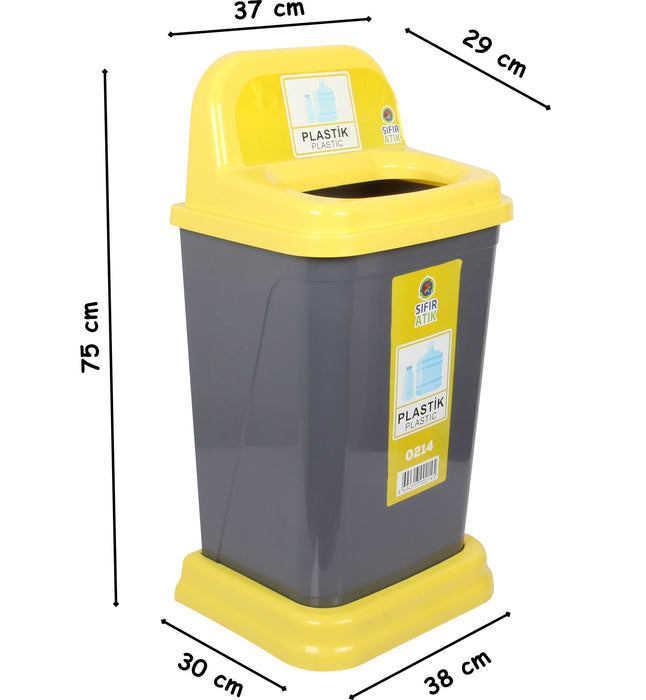 50L Recycling Waste Bin with Yellow Top. Colour Coded Recycle Bin for Plastic.
